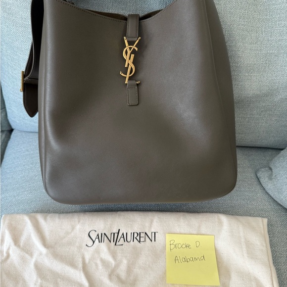 Saint Laurent Handbags - Saint Laurent Taupe Shoulder Bag with Gold Accent